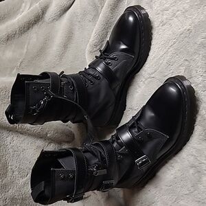 Dr. Martens Styrene Leather And Canvas " Bondage" Strap Boots Mens Size 12